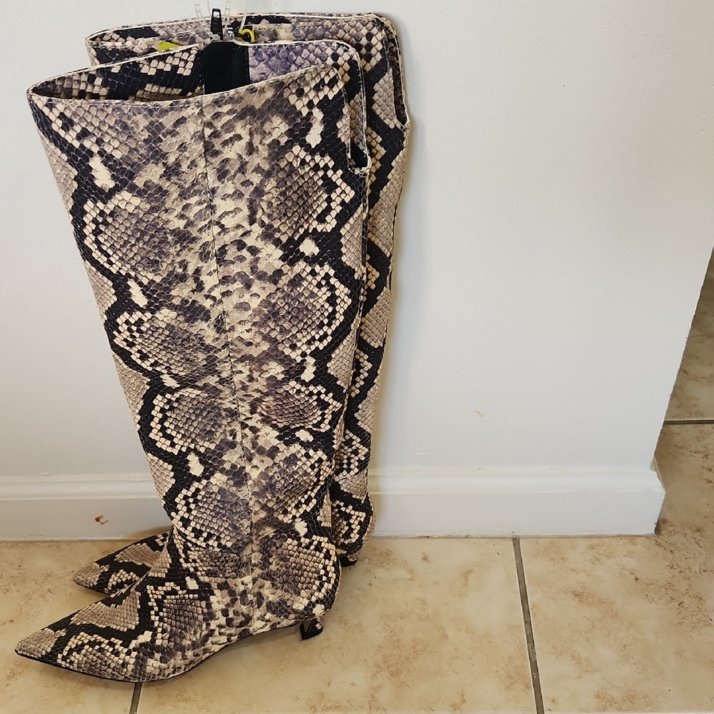 Gianni Bini Over-the-Knee Snakeskin Print Boots - Tan and Black - Picture 11 of 12